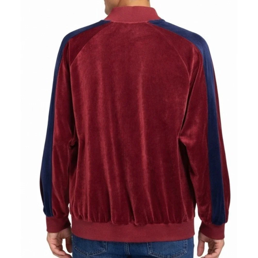 AGTAWH Men ST. Moritz Powder Red Velour Bomber Jacket Full Zip new Size L